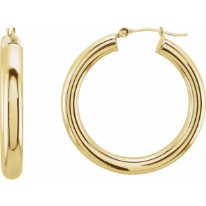 14KT Gold Round Tube Hoop Earrings