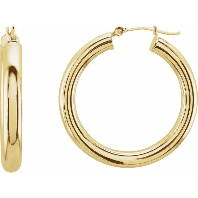 14KT Gold Round Tube Hoop Earrings