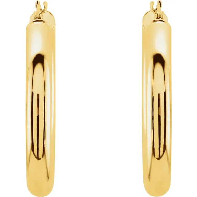 14KT Gold Round Tube Hoop Earrings - Image 2