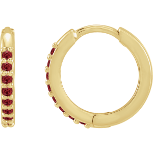 14KT Gold Lab-Grown Stone Hinged 12.5mm Hoop Earrings
