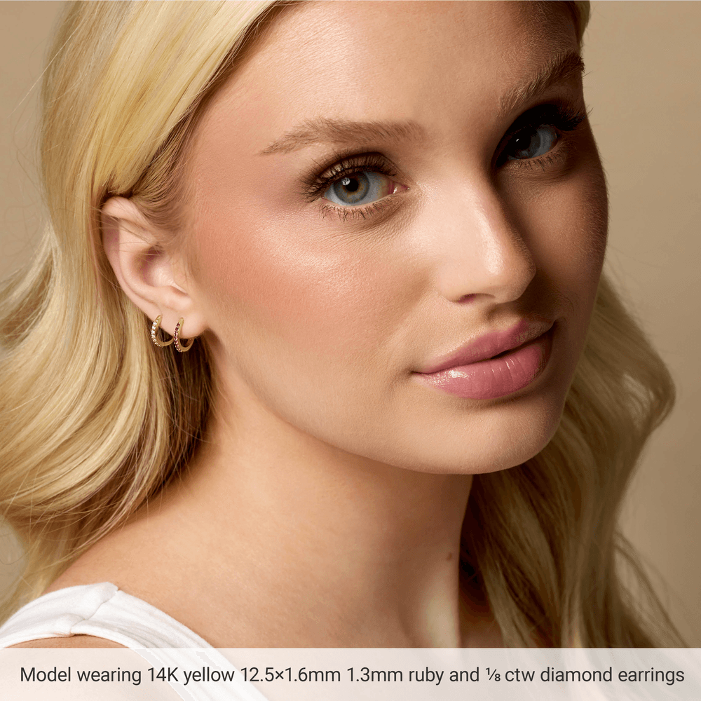 14KT Gold Lab-Grown Stone Hinged 12.5mm Hoop Earrings - Image 3
