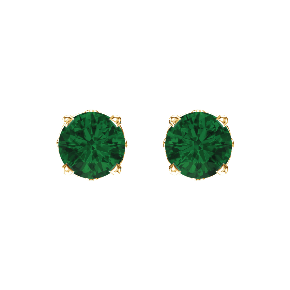 14KT Gold Round Stone 4-Prong Stud Earrings - Image 2