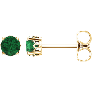 14KT Gold Round Stone 4-Prong Stud Earrings