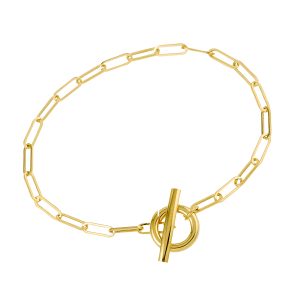 14K Yellow Gold 3.4mm Paperclip Toggle 7.5" Bracelet with Hinged Clasp