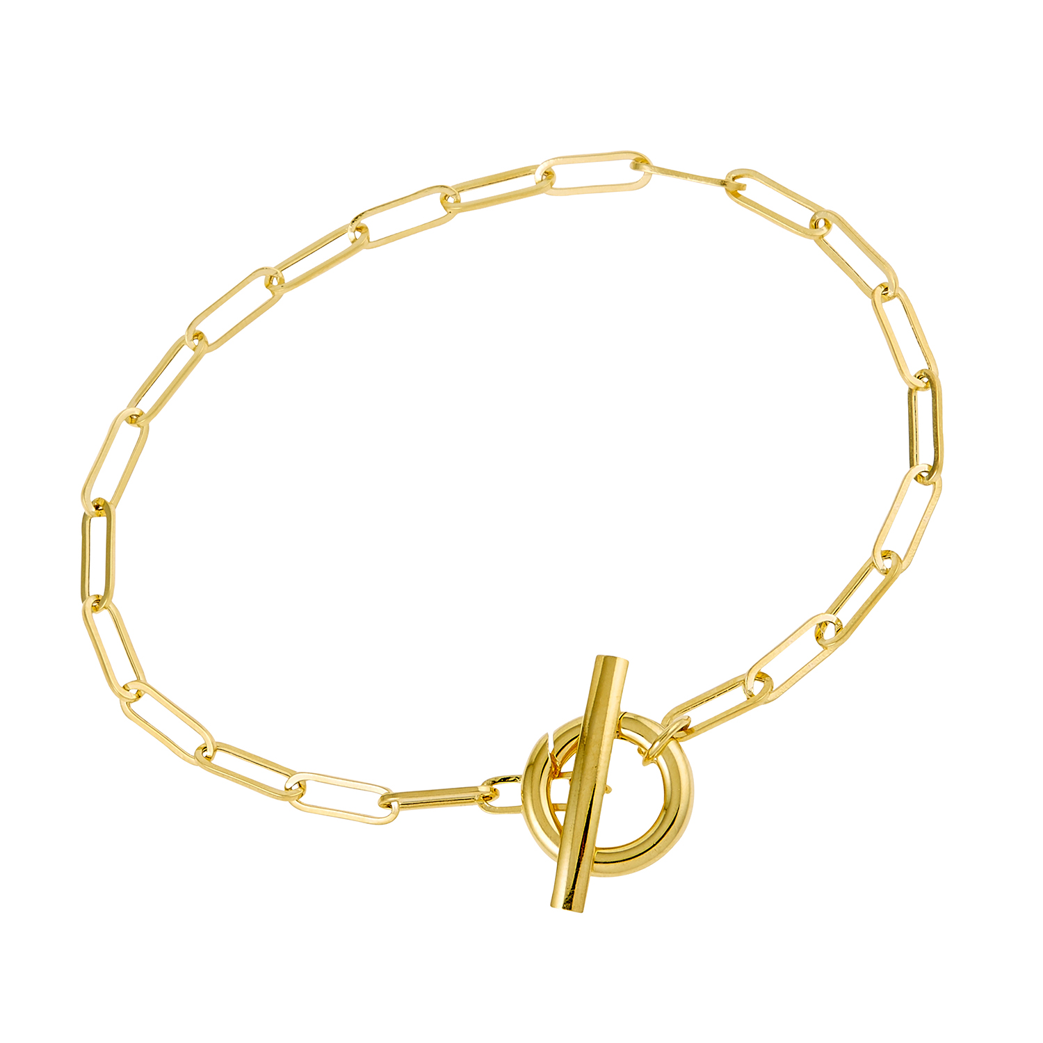 14K Yellow Gold 3.4mm Paperclip Toggle 7.5" Bracelet with Hinged Clasp