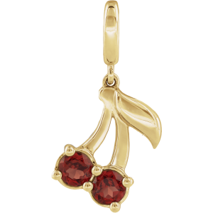 14K Yellow Gold Natural Mozambique Garnet Two-Stone Cherry Charm/Pendant