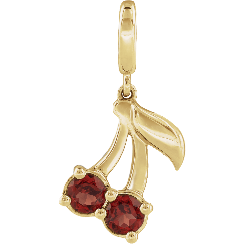 14K Yellow Gold Natural Mozambique Garnet Two-Stone Cherry Charm/Pendant
