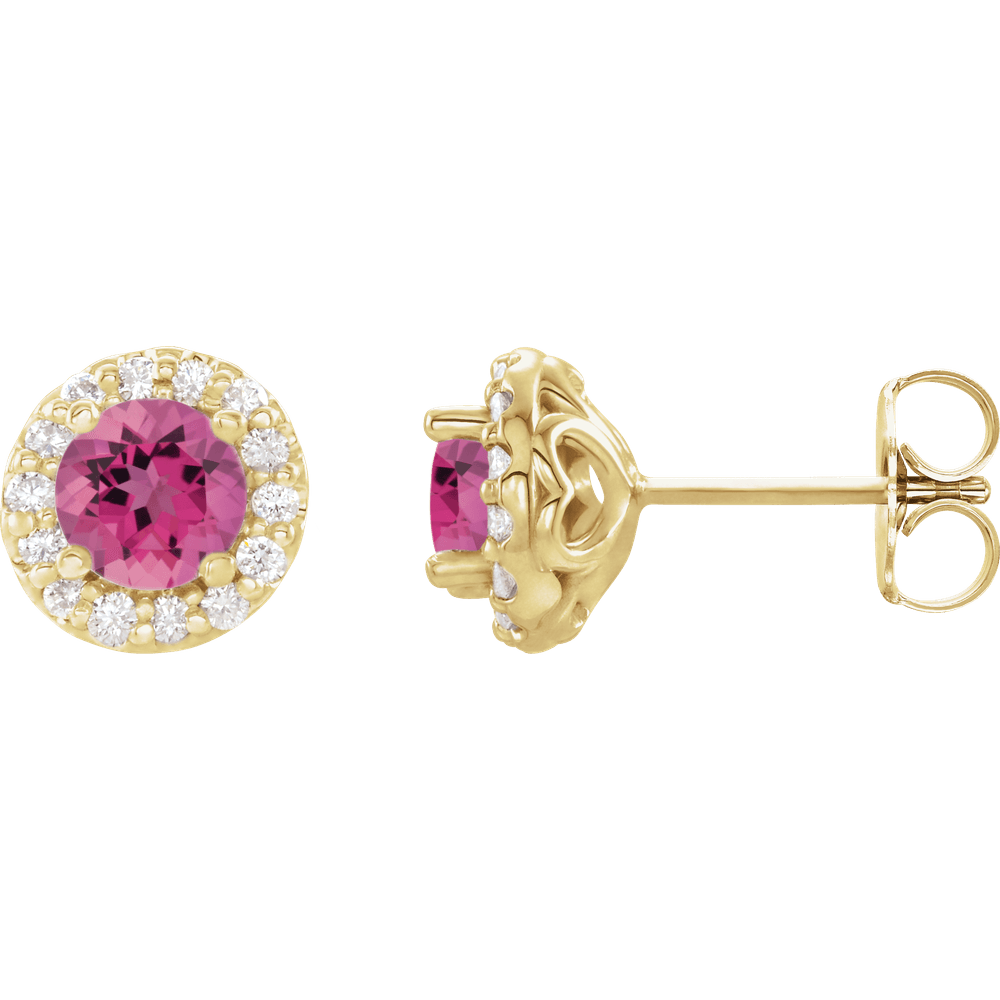 14KT Gold Round Stone Prong Halo-Style Earrings