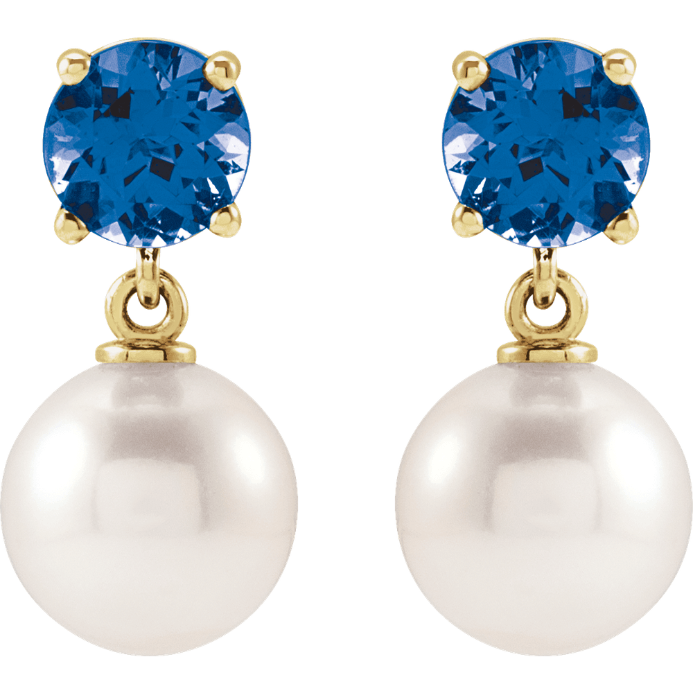 14KT Gold Cultured White Akoya Pearl & Stone Earrings - Image 2