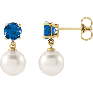 14KT Gold Cultured White Akoya Pearl & Stone Earrings