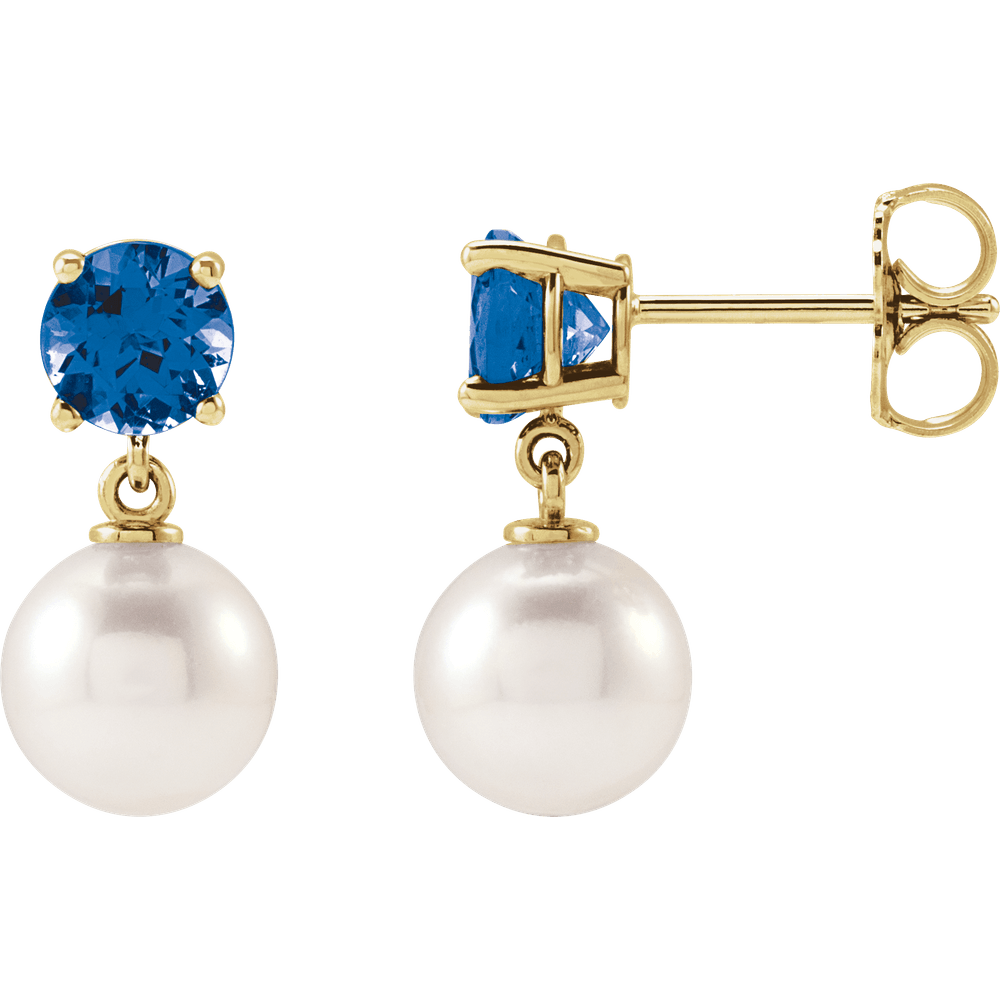 14KT Gold Cultured White Akoya Pearl & Stone Earrings