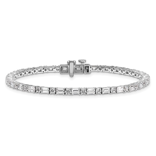 14KT Gold Lab-Grown Diamond Round and Emerald Tennis Bracelet