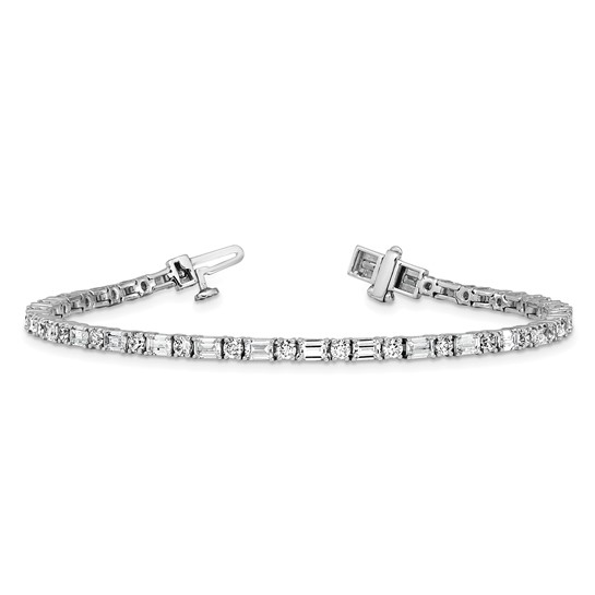 14KT Gold Lab-Grown Diamond Round and Emerald Tennis Bracelet - Image 2