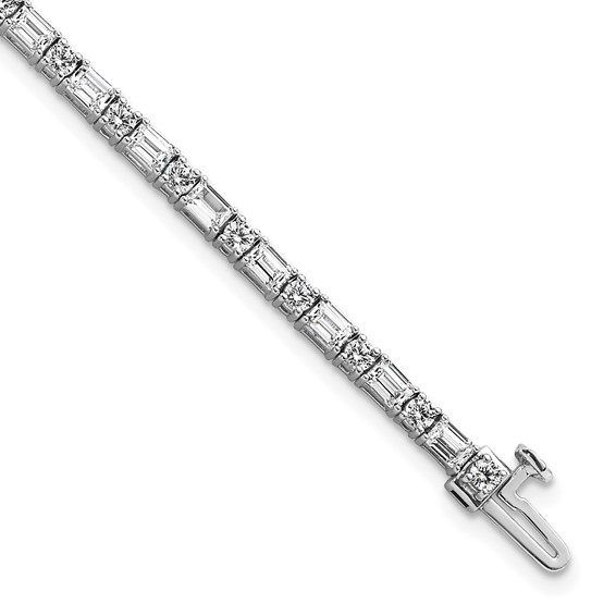 14KT Gold Lab-Grown Diamond Round and Emerald Tennis Bracelet - Image 5