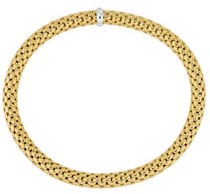 14KT Yellow Gold Italian Round Woven Stretch 7.25" Bracelet with Single White Gold Accent