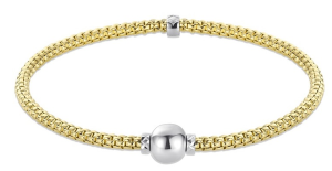 14KT Yellow Gold Italian Round Woven Stretch Bracelet with White Gold Ball