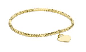 14K Yellow Gold Italian Round Woven Stretch 7.25" Bracelet with Polished Heart