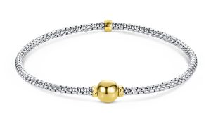 14KT White Gold Italian Round Woven Stretch 7.25" Bracelet with Yellow Gold Ball