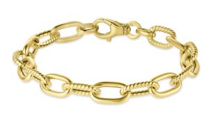 14KT Yellow Gold Italian Alternating Polished/ Twisted 7" Paperclip Link Bracelet