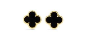 14K Yellow Gold Italian Black Onyx Clover Earrings