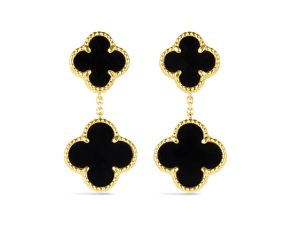 14KT Yellow Gold Italian Black Onyx Multi Clover Earrings