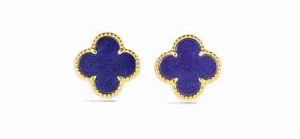 14K Yellow Gold Italian Blue Lapis Clover Earrings