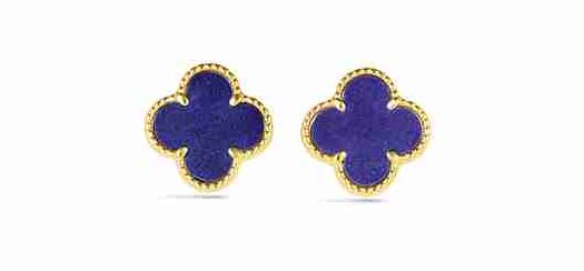 14K Yellow Gold Italian Blue Lapis Clover Earrings