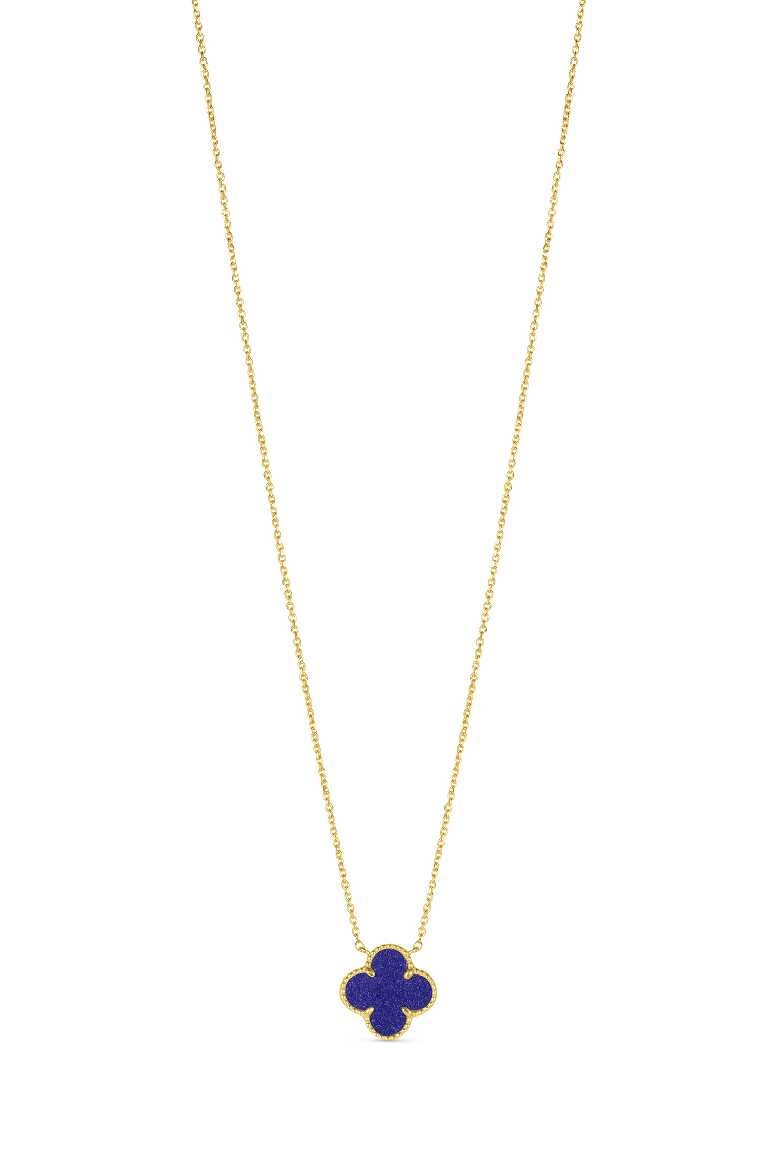 14K Yellow Gold Italian Blue Lapis Clover Necklace with 16"-18" extender