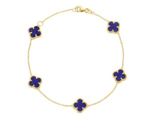 14KT Yellow Gold Italian Blue Lapis Multi Clover Bracelet with 7"-8" extender