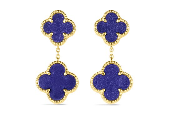14KT Yellow Gold Italian Blue Lapis Multi Clover Earrings