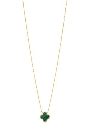14KT Yellow Gold Italian Green Malachite Clover Necklace with 16"-18" extender