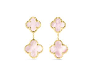 14KT Yellow Gold Italian Pink Mother of Pearl Multi Clover Earrings