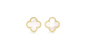 14KT Yellow Gold Italian White Mother of Pearl Clover Earrings