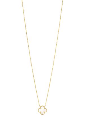 14KT Yellow Gold Italian White Mother of Pearl Clover Necklace with 16"-18" extender