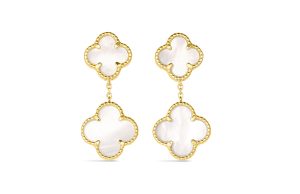 14KT Yellow Gold Italian White Mother of Pearl Multi Clover Earrings