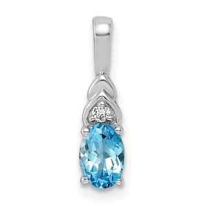 14KT White Gold Blue Topaz & Lab-Grown Diamond Pendant