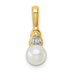 14KT Yellow Gold Freshwater Cultured Pearl & Lab-Grown Diamond Pendant