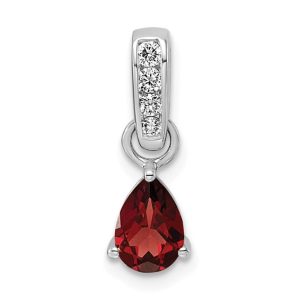 14KT White Gold Garnet & 1/10 CTW Lab-Grown Diamond Pendant