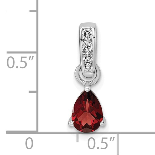 14KT White Gold Garnet & 1/10 CTW Lab-Grown Diamond Pendant - Image 4