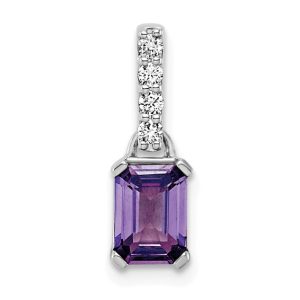 14KT White Gold Amethyst & 1/15 CTW Lab-Grown Diamond Pendant