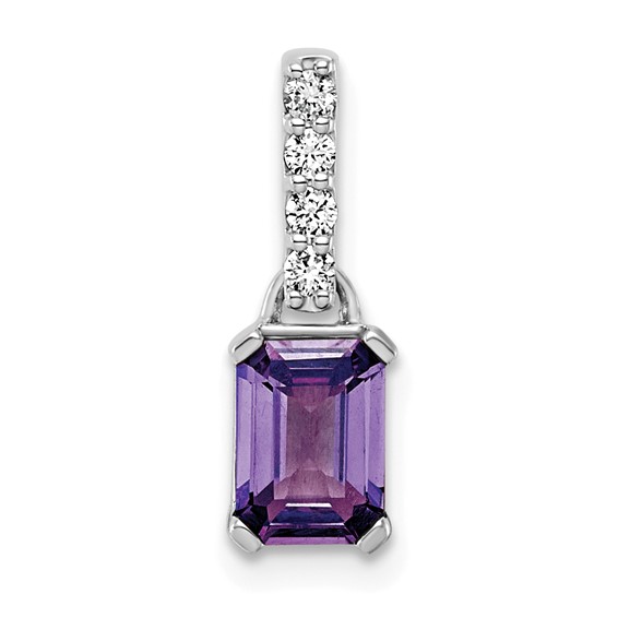 14KT White Gold Amethyst & 1/15 CTW Lab-Grown Diamond Pendant