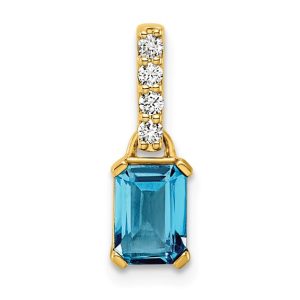 14KT Yellow Gold Blue Topaz & 1/15 CTW Lab-Grown Diamond Pendant