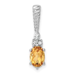 14KT White Gold Polished Lab-Grown Diamond and Citrine Pendant