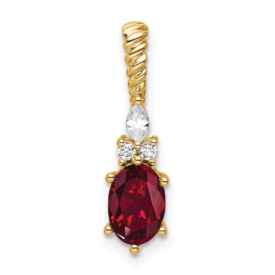 14KT Polished Lab-Grown Diamond and Ruby Twisted Pendant
