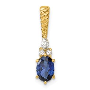 14KT Yellow Gold Polished Blue Sapphire & Lab-Grown Diamond Twisted Pendant