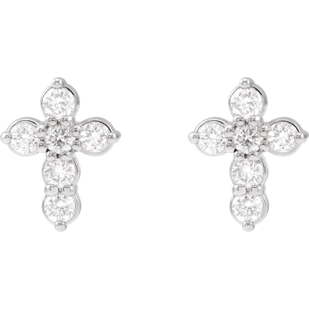14KT Gold 1/6 CTW Lab-Grown Diamond Cross Earrings - Image 2