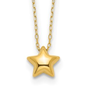 14KT Yellow Gold Polished Puffed Star Pendant 16.5" Necklace