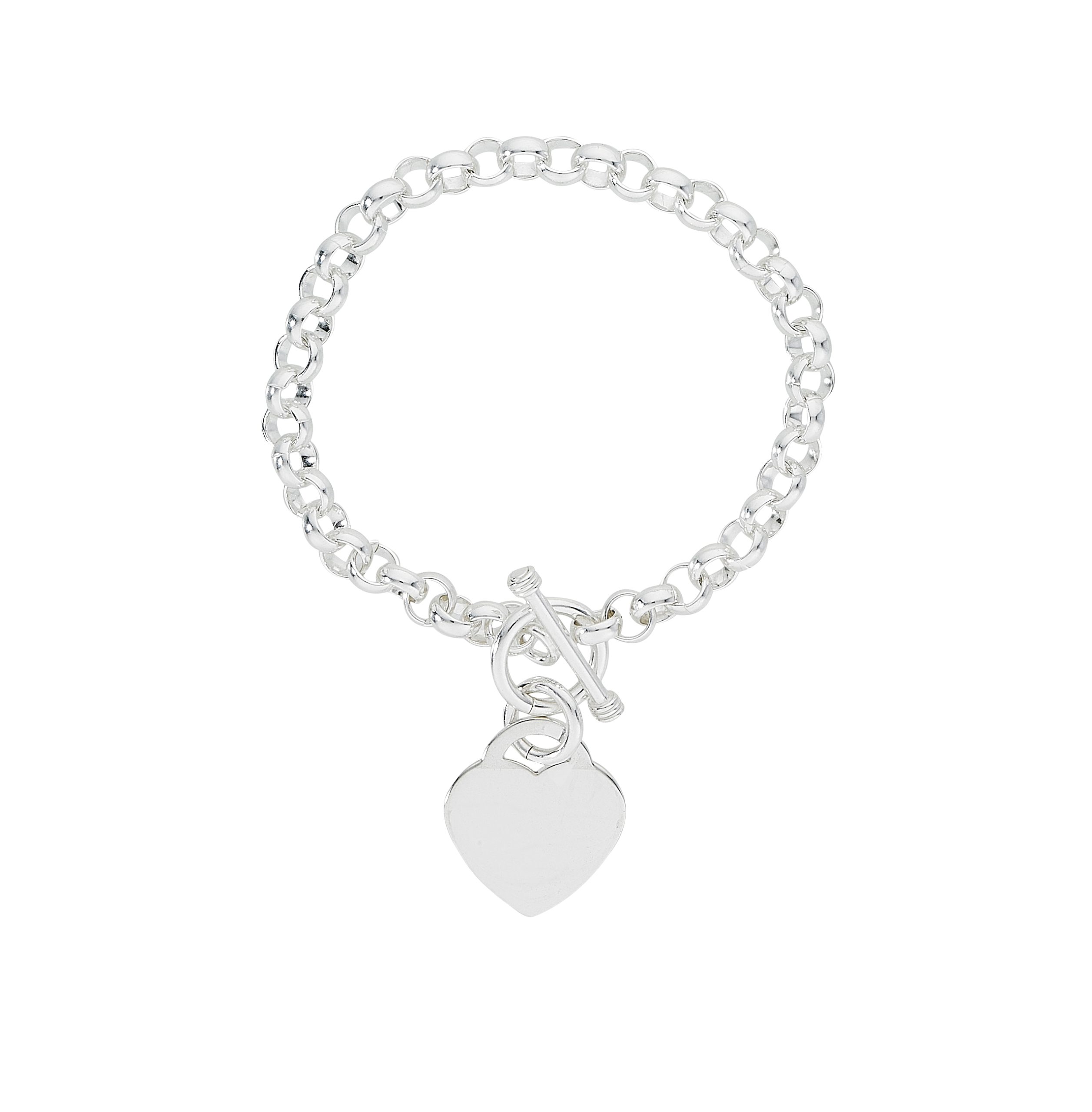 Sterling Silver Solid Toggle Heart Bracelet