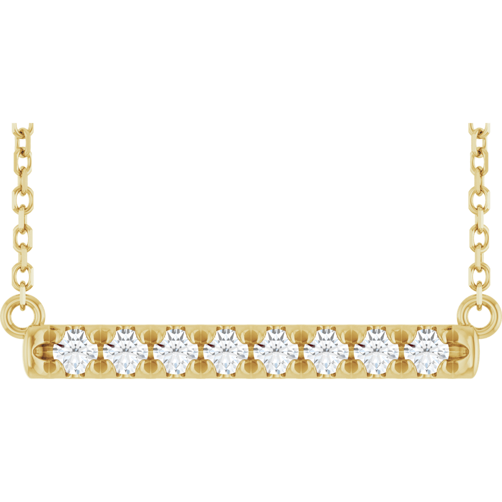 14KT Gold 1/4 CTW Lab-Grown Diamond French-Set Bar 18" Necklace