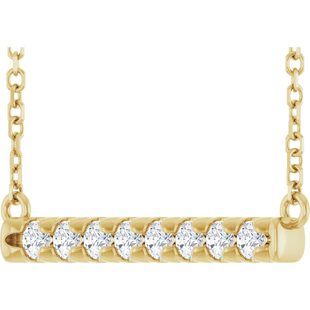 14KT Gold 1/4 CTW Lab-Grown Diamond French-Set Bar 18" Necklace - Image 2